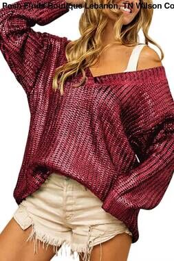 NEW VANILLA MONKEY women's knit v neck open sweater in red metallic